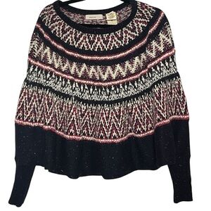 Anthropologie Sleeping On Snow Pink & Navy Blue Fair Isle Poncho Sweater XS/S